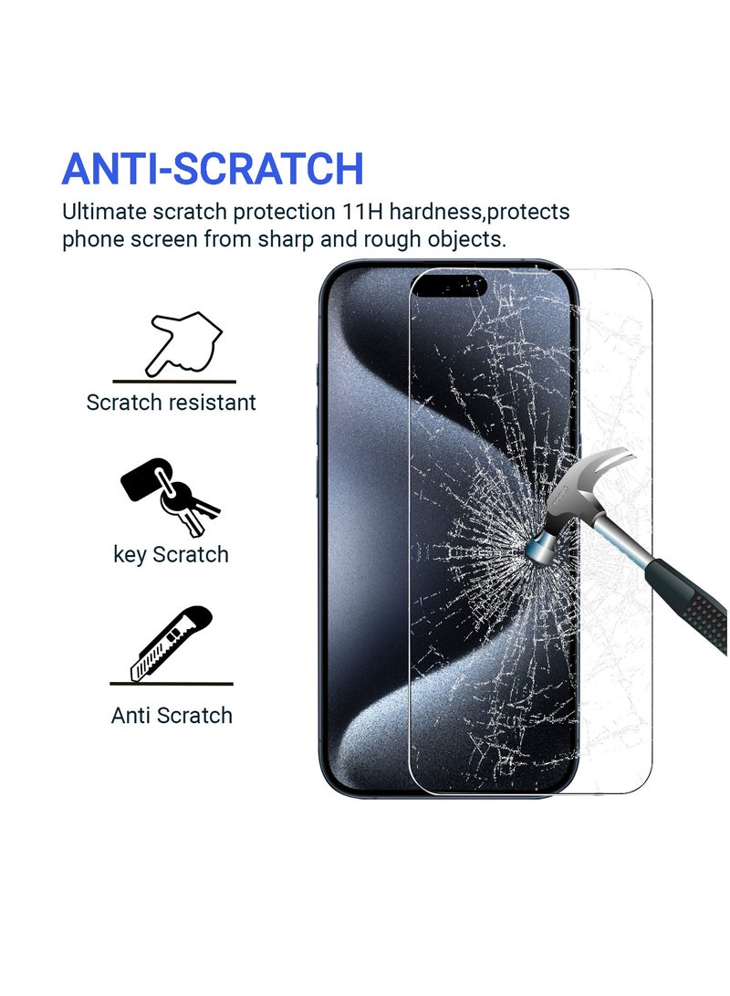 برايميت [3 قطع ] واقي حماية شاشة ايفون 15 6.1 انش. صلابة 9H رفيعة للغاية شفاف عالي الدقة خاليه من الفقاعات مع اداة تركيب [ ليست لي ايفون 15 برو ] - Image 4