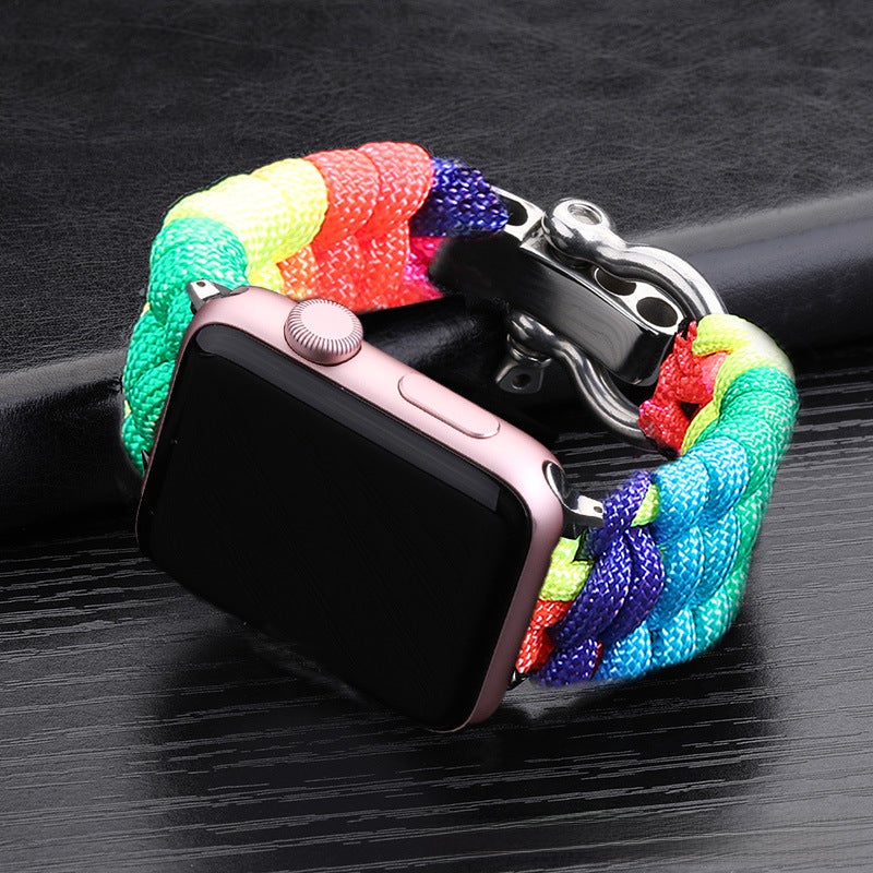 Generic Nylon Sport Strap for Apple Watch 38/42/40/44mm Rainbow (with Connector) 