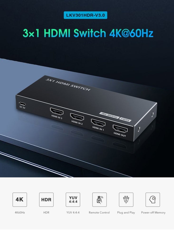لينكينج سويتش HDMI 3×1 بدقة 4K@60Hz LKV301HDR-V3.0 - Image 4