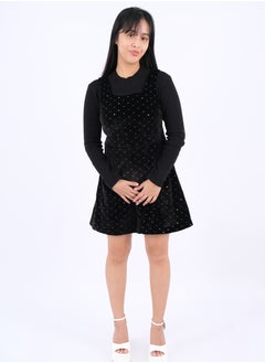 Women’s Dotted Sleeveless Short Dress in Black