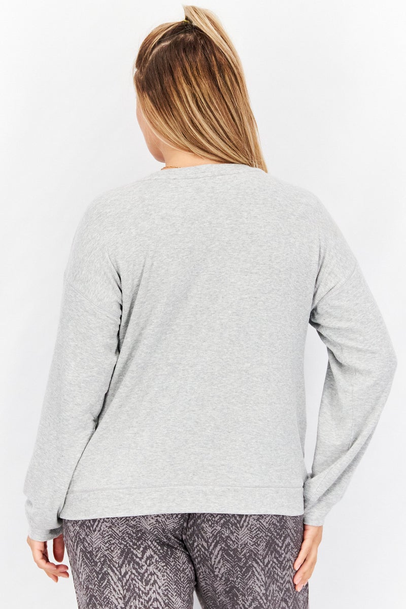 Tahari Women Round Neck Textured Top, Grey - Image 3
