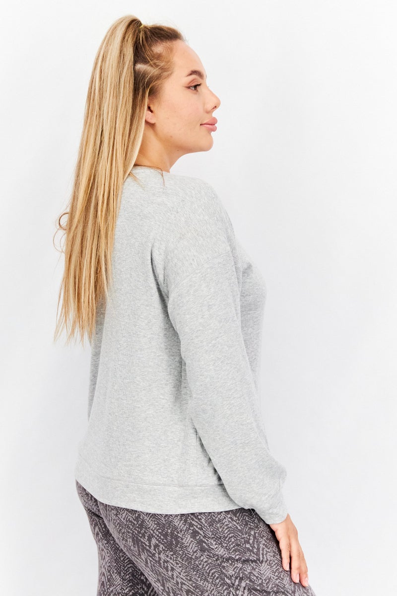 Tahari Women Round Neck Textured Top, Grey - Image 2