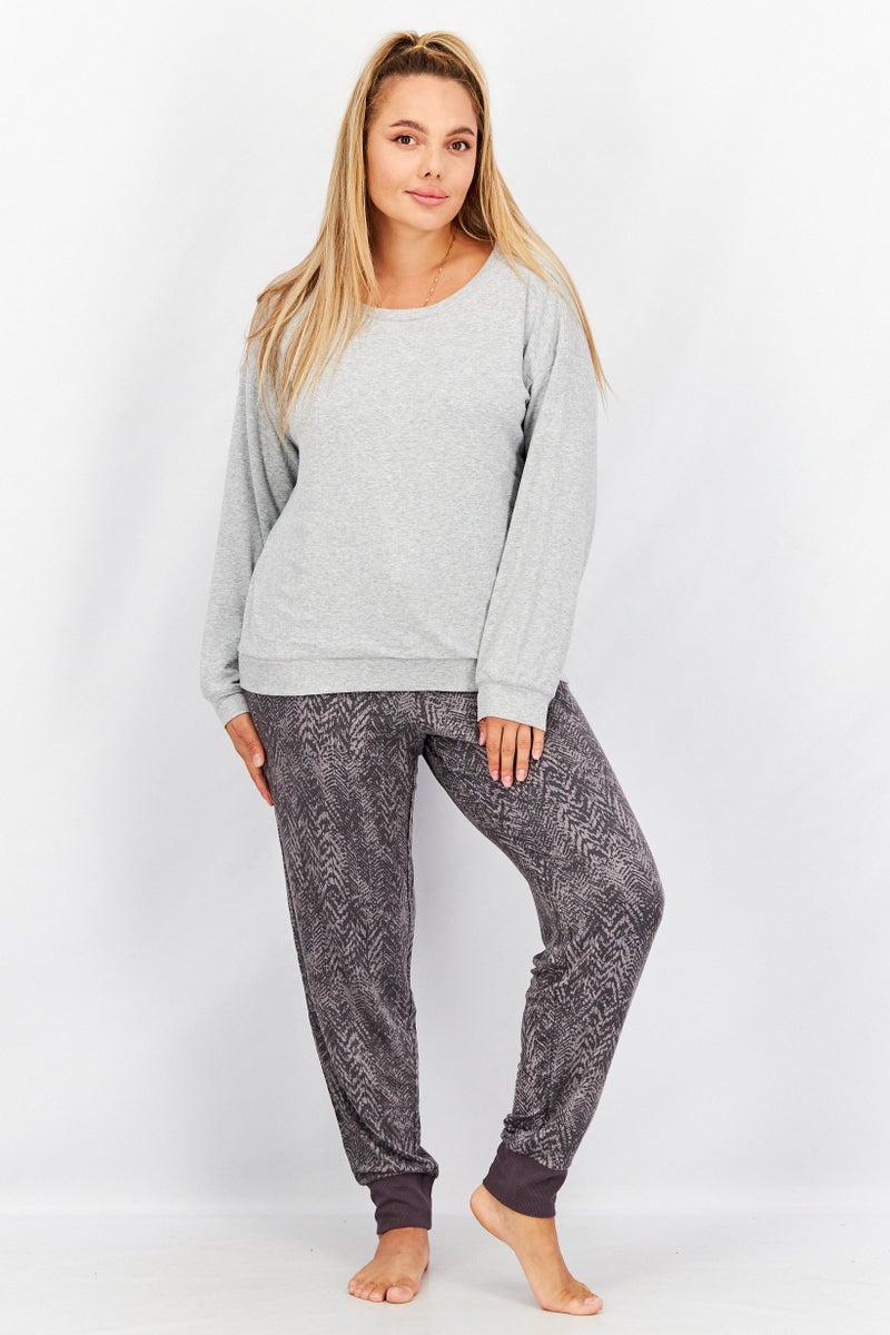 Tahari Women Round Neck Textured Top, Grey - Image 2