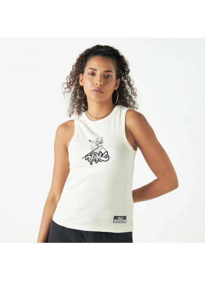 SP Characters Anime Print Sleeveless Tank Top with Crew Neck