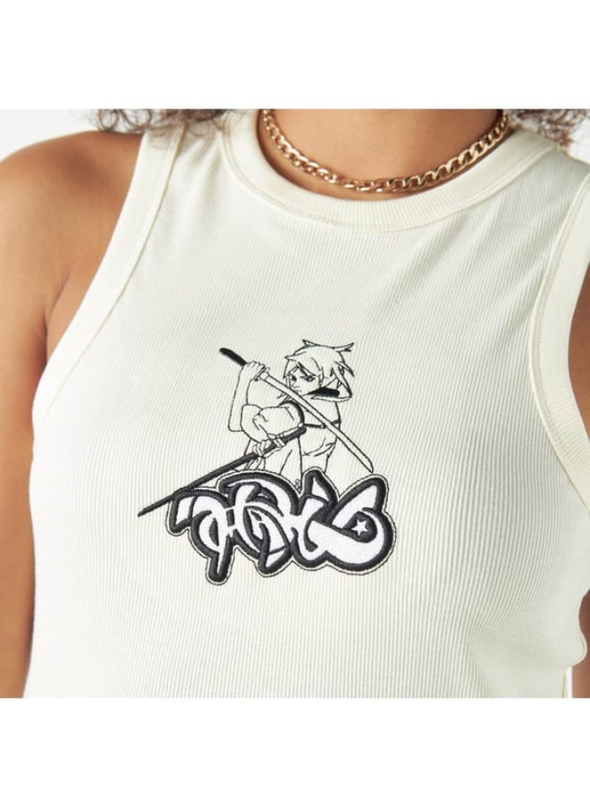 SP Characters - Anime Print Sleeveless Tank Top with Crew Neck - Image 1