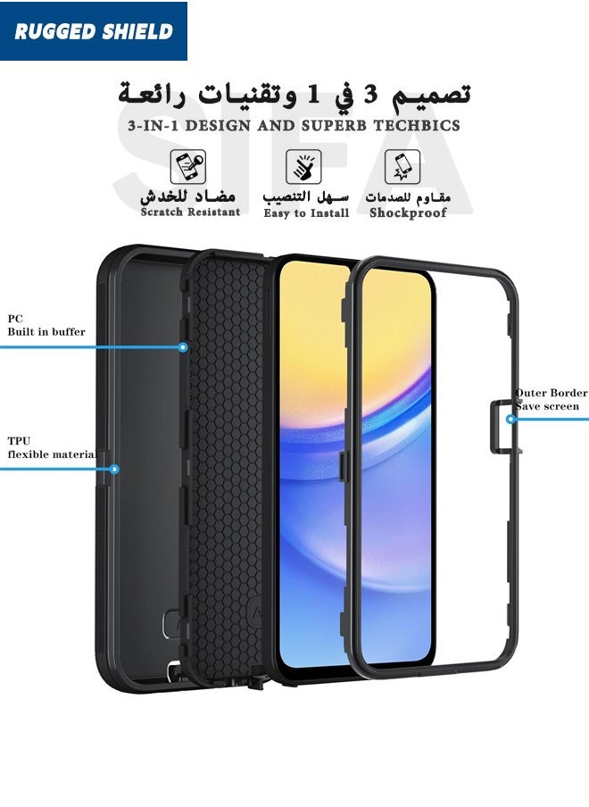 RUGGED SHIELD Samsung Galaxy A15 5G/4G Case, Samsung A15 Durable Shockproof 3-Layer Heavy Duty Case, [Full Protection][Shockproof] [Drop-Proof] [Dust-Proof], Cover for Galaxy A15 5G/4G 2024 (Black)  - Image 3