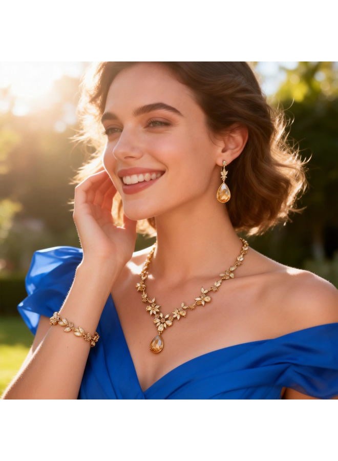 Kamirola Bridal Jewelry Set, Jewelry Set for Women, Necklace Dangle Earrings Bracelet Set, White Gold Plated (TR76), Medium, Zinc, Crystal - Image 2