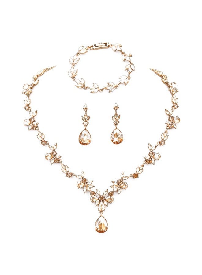 Kamirola Bridal Jewelry Set, Jewelry Set for Women, Necklace Dangle Earrings Bracelet Set, White Gold Plated (TR76), Medium, Zinc, Crystal - Image 1