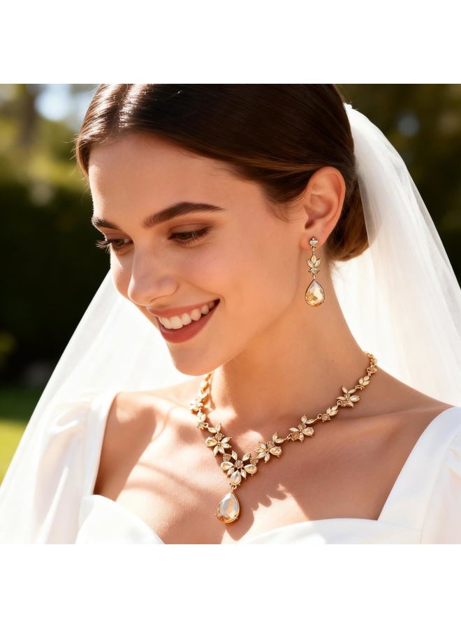Kamirola Bridal Jewelry Set, Jewelry Set for Women, Necklace Dangle Earrings Bracelet Set, White Gold Plated (TR76), Medium, Zinc, Crystal - Image 3