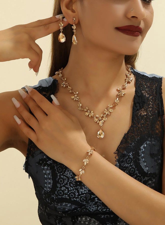 Kamirola Bridal Jewelry Set, Jewelry Set for Women, Necklace Dangle Earrings Bracelet Set, White Gold Plated (TR76), Medium, Zinc, Crystal - Image 5