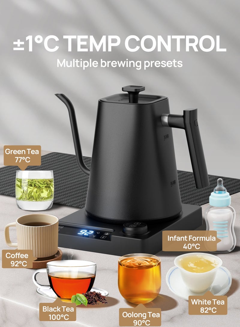 Brutelle Gooseneck Coffee Kettle 1000ML Stainless Steel V60 Pour Over Tea Kettle Digital Temperature Control Power Knob 1200W Automatic Insulation for Home Office Daily Use - Image 4