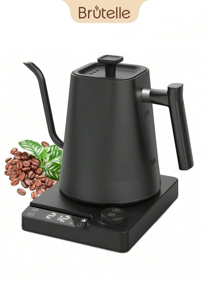 Brutelle Gooseneck Coffee Kettle 1000ML Stainless Steel V60 Pour Over Tea Kettle Digital Temperature Control Power Knob 1200W Automatic Insulation for Home Office Daily Use - Image 1