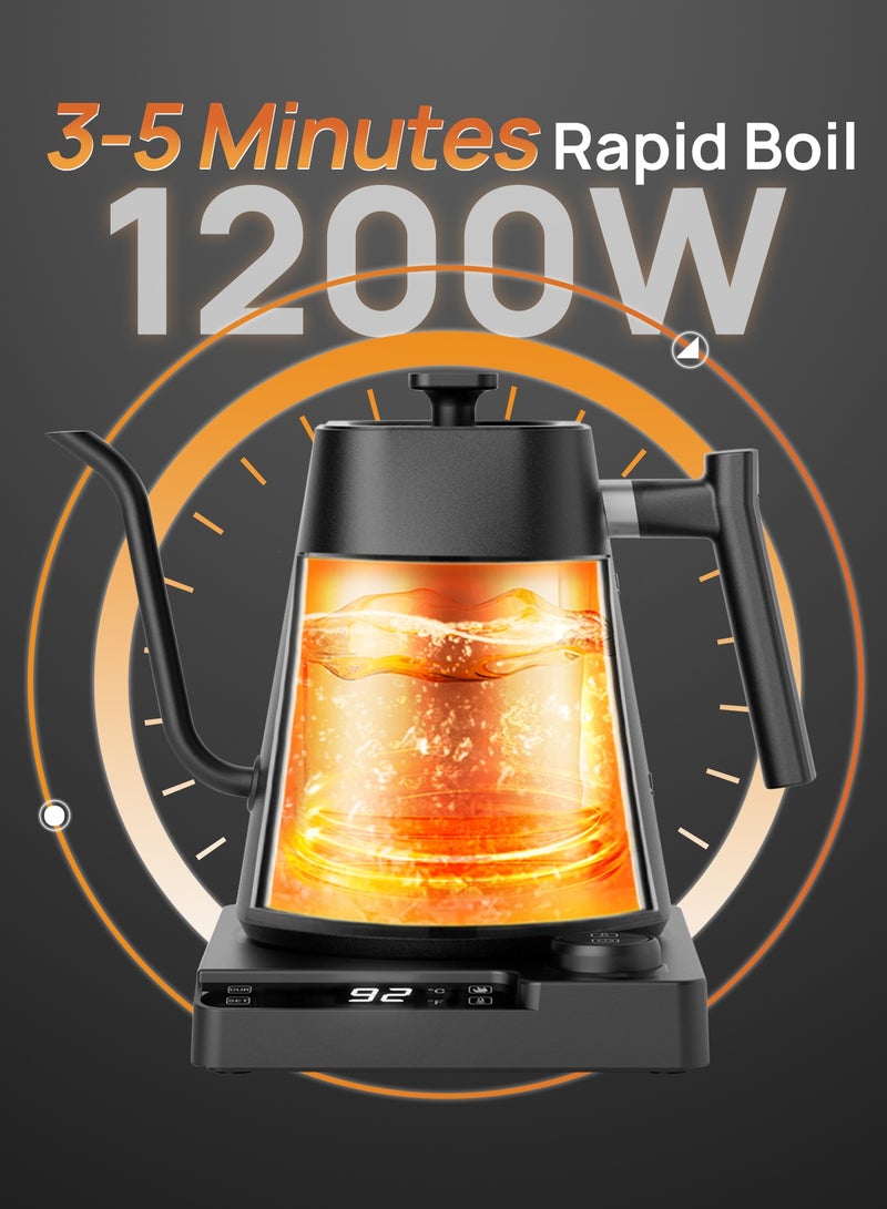 Brutelle Gooseneck Coffee Kettle 1000ML Stainless Steel V60 Pour Over Tea Kettle Digital Temperature Control Power Knob 1200W Automatic Insulation for Home Office Daily Use - Image 5