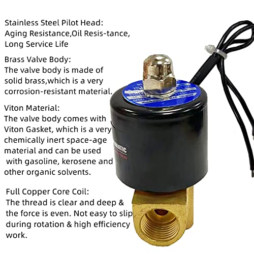 AOMAG 3/8" Electric Solenoid Valve 24V DC Air Water Fuel Normally Closed VITON - Image 4