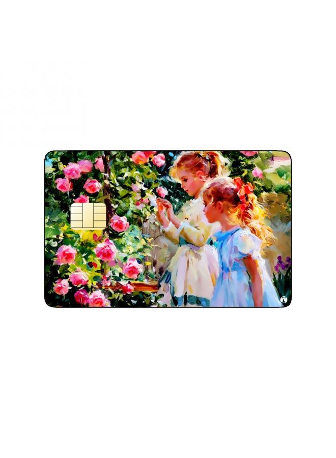 RKN PRINTED BANK CARD STICKER Cute Girls Drawing With Flowers - Image 1
