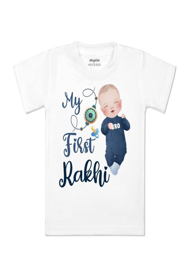 ARVESA My First Rakhi TS-985 Rakhi Baby Tshirt for Kids Boys & Girls Half Sleeves Round Neck Clothes Tshirt for Kids Boys 1 Months to 6 Years Dress Classic White - Image 1
