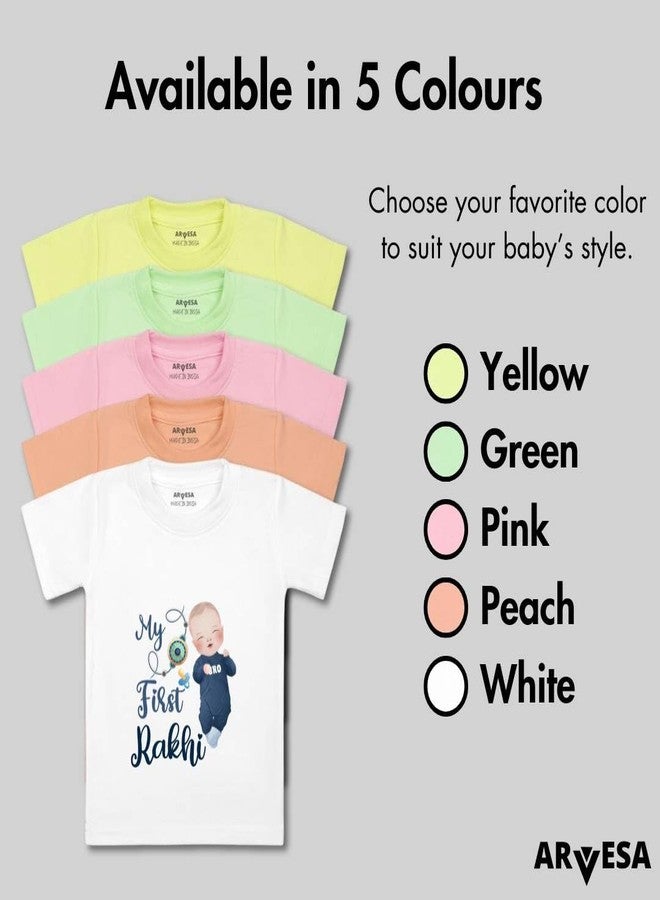 ARVESA My First Rakhi TS-985 Rakhi Baby Tshirt for Kids Boys & Girls Half Sleeves Round Neck Clothes Tshirt for Kids Boys 1 Months to 6 Years Dress Classic White - Image 4
