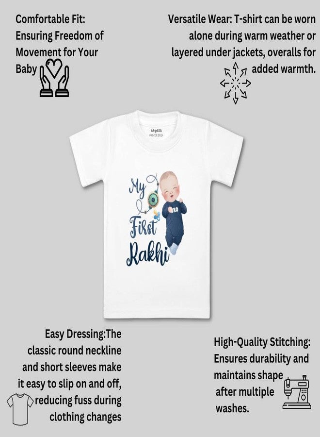 ARVESA My First Rakhi TS-985 Rakhi Baby Tshirt for Kids Boys & Girls Half Sleeves Round Neck Clothes Tshirt for Kids Boys 1 Months to 6 Years Dress Classic White - Image 3