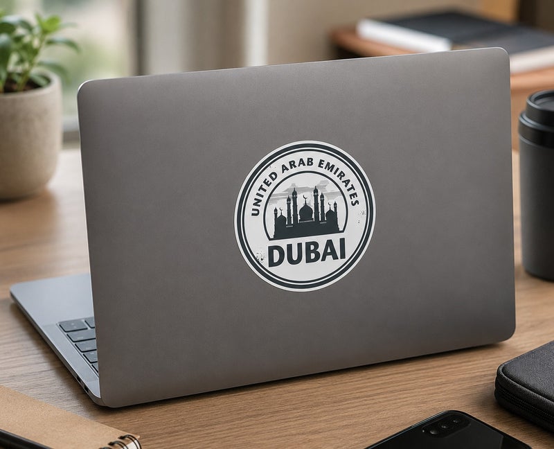 ملصق فينيل لاصق ذاتياً من الإمارات دبي للسيارة واللاب توب ووسم أمتعة السفر مقاوم للماء | 10x10 سم عبوة من 2 - Image 3