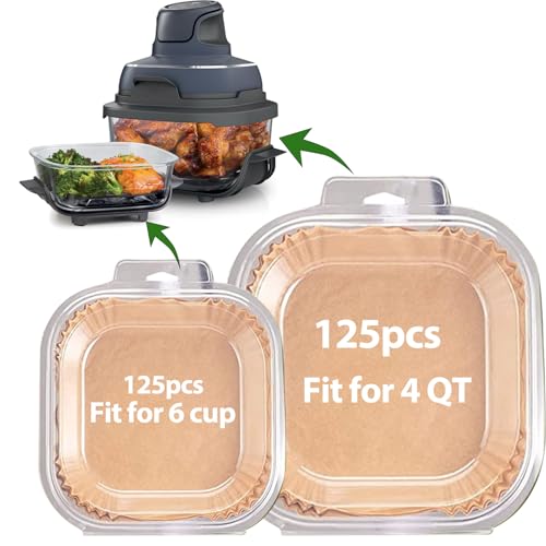 mutvle Air Fryer Liners for Ninja Crispi, Disposable 125 + 125 Pcs Ninja Crispi Accessories for Ninja Crispi 4-in-1 Portable Glass Air Fryer Cooking System, Non-Stick Ninja Crispi Liners Disposable - Image 1