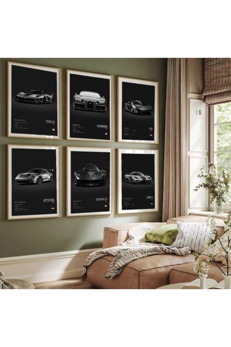 Dujoi Super Car Poster Racing Car Wall Art For Home Decor Car Prints For Walls FXXK CHIRON P1 911GT3 RS ZONDA R ONE:1 Cardstock Posters Set Of 6(Unframe 8x12inch) - Image 3