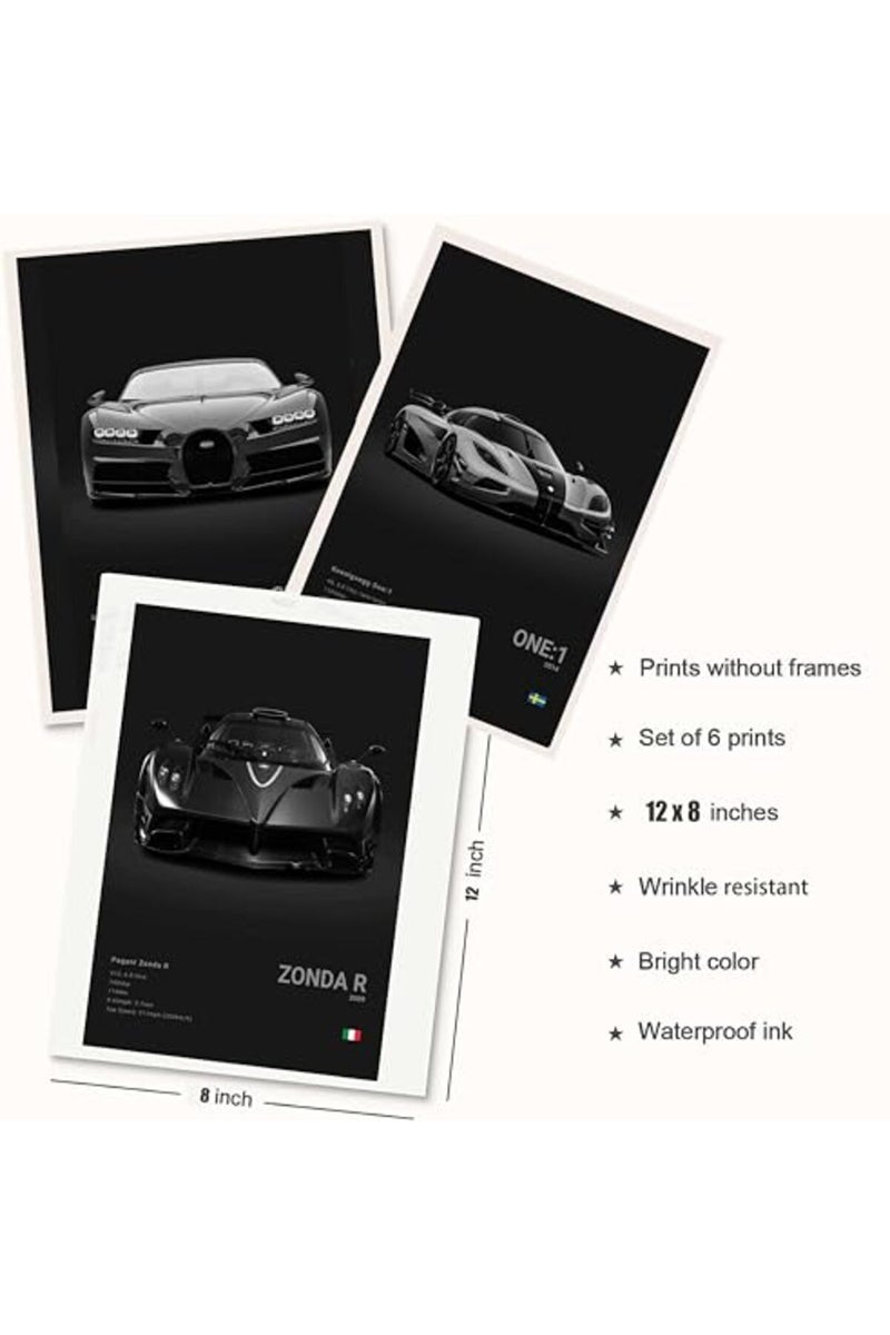 Dujoi Super Car Poster Racing Car Wall Art For Home Decor Car Prints For Walls FXXK CHIRON P1 911GT3 RS ZONDA R ONE:1 Cardstock Posters Set Of 6(Unframe 8x12inch) - Image 4