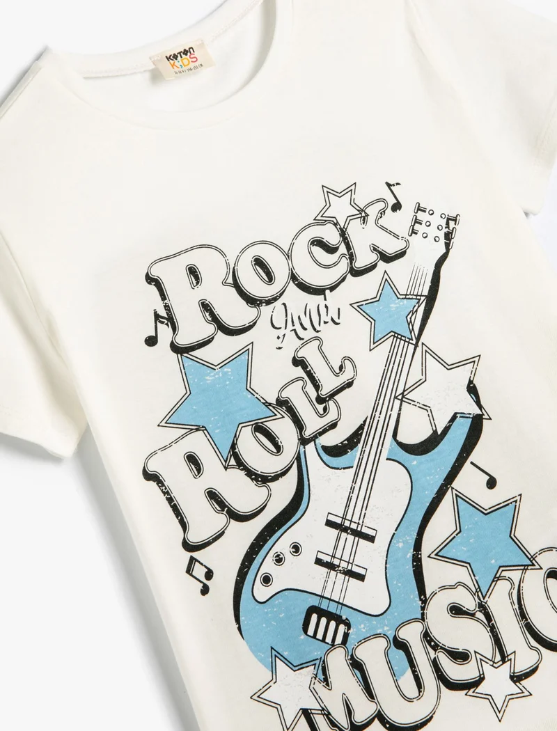 KOTON T-Shirt Music Themed Short Sleeve Crew Neck Cotton