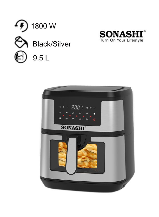 SONASHI Digital Air Fryer – LED Touch-Screen Display | 9.5L Pot Capacity Transparent Basket with High Speed Air Circulation Technology for Frying, Roasting, Baking and Toasting 9.5 L 1800 W SAF-950 Black/Silver with FREE Drip Coffee Maker SCM-4920 9.5 L 1800 W SAF-950 + SCM-4920 Black - Image 2