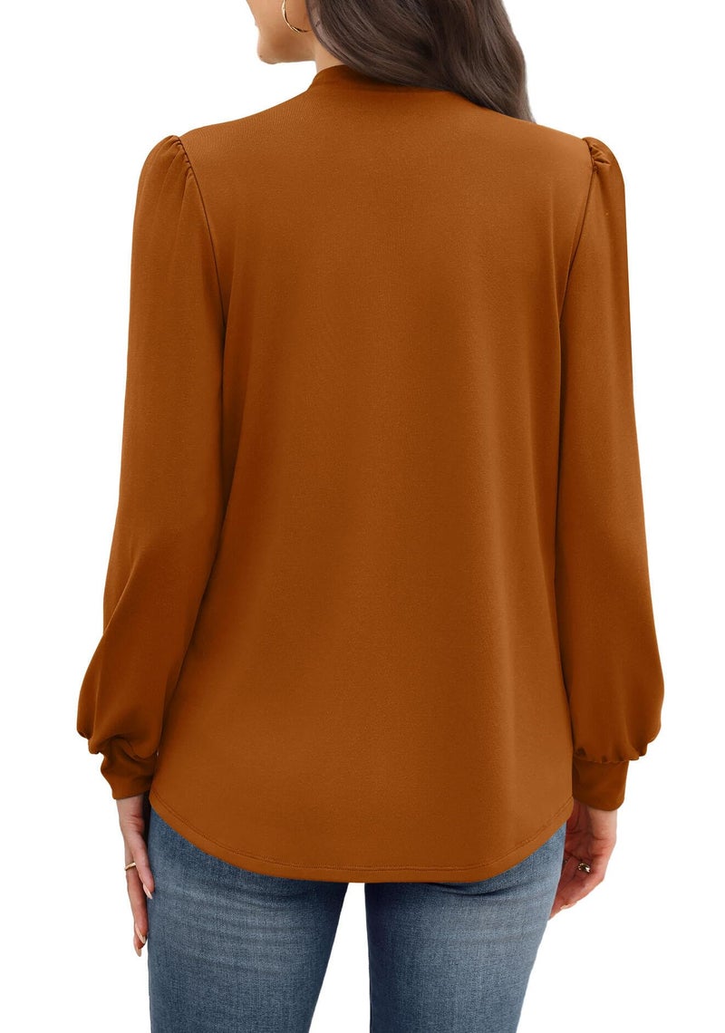 WIHOLL Fall Outfits for Women 2026 Long Sleeve Shirts for Women Blouses Business Casual Womens Tops Mock Neck Early Fall Fashion Clothing Winter Clothes School Outfits for Teachers Caramel M - Image 5