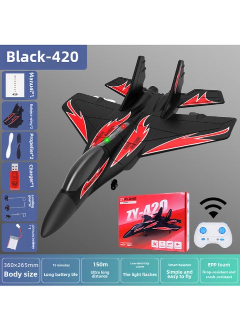 Zhiyang Toy Remote Control Airplane Fighter Glider Aviation Model Charger Motor Remote Controller Full Set Accessories-Color:ZY-420 Black-English