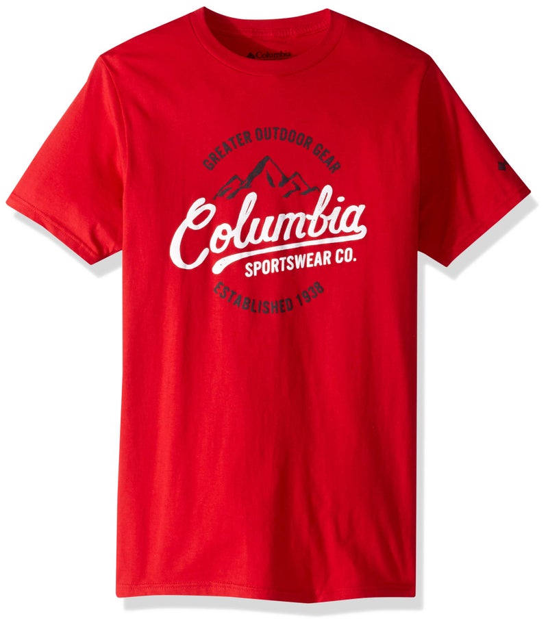Columbia Apparel Men's Graphic T-Shirt Shirt, Mountain red/Volt, Small