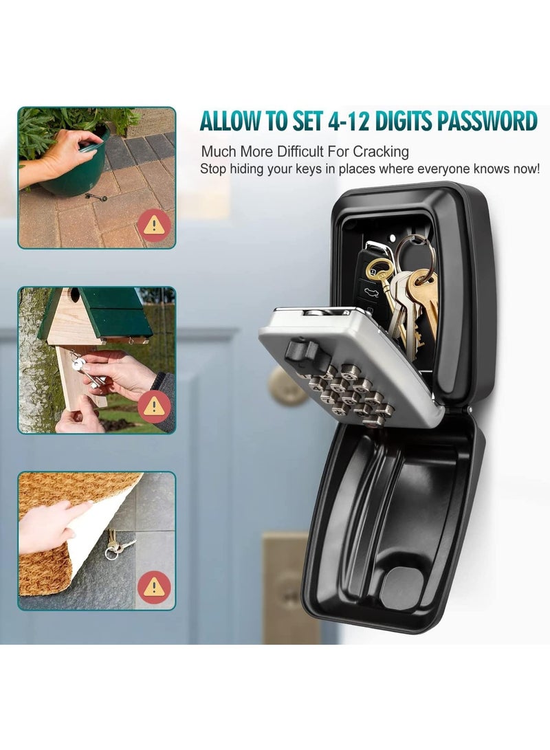 Key Safe with Password Wall Mounted, Key Lock Box Large with Resettable 12-Digit Combination Security Key Box Weatherproof for Outdoor Indoor, Storage Box for Home Garage Office Spare Keys (Black) - Image 3