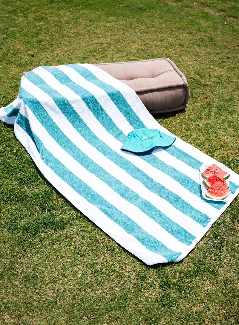 More cottons Striped Beach Towel 80*160 White * Teal 