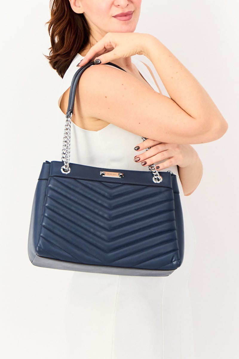 Michael Kors Women Brand Logo Shoulder Bag, Navy - Image 1