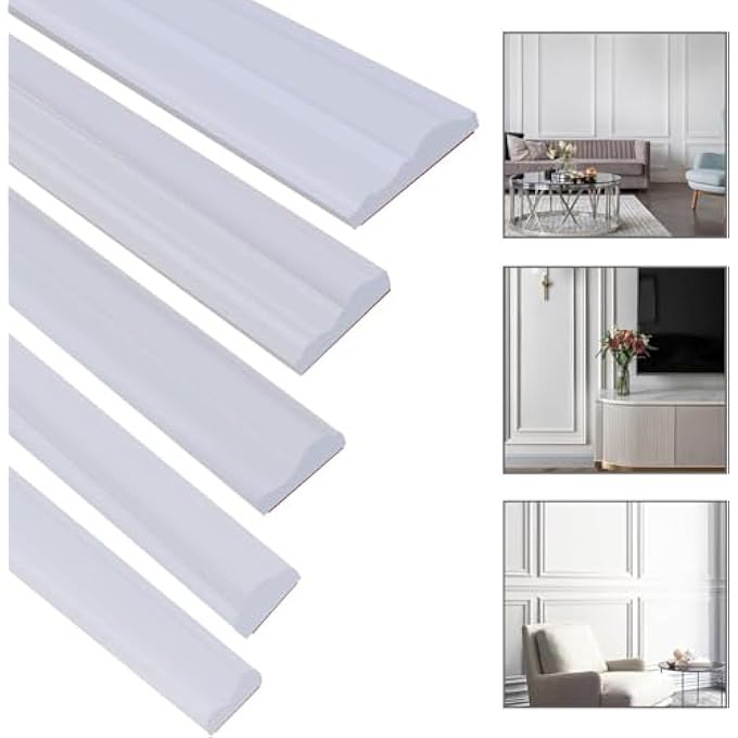 PEEL AND STICK LIGHTWEIGHT TPE CHAIR RAIL, FLEXIBLE WALL MOLDING TRIM FOR MIRROR FRAME CABINET DOOR AND HOME DECORATION (WHITE（9.8 FT X 0.9 IN）) - Image 1