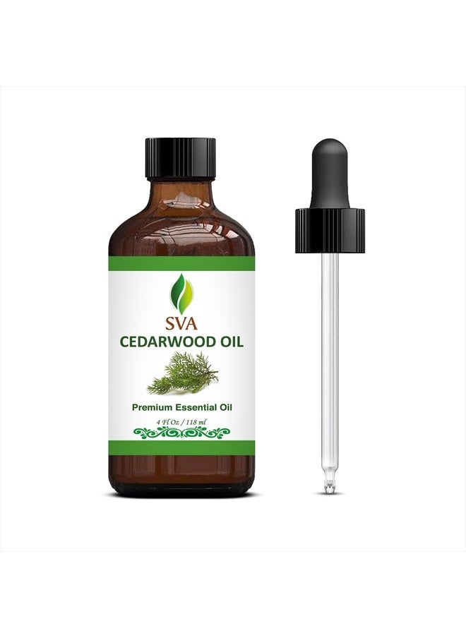 SVA Organics - SVA Cedarwood Oil 4oz (118 ml) Premium Essential Oil with Dropper for Diffuser, Aromatherapy, Skin Care, Hair Care & Massage - Image 1