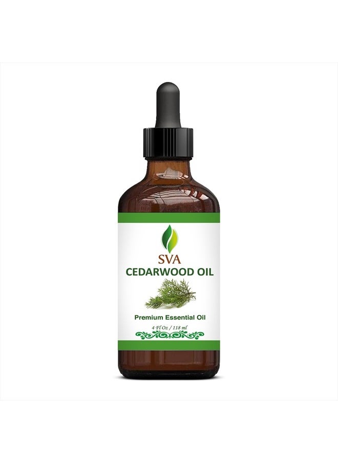 SVA Organics - SVA Cedarwood Oil 4oz (118 ml) Premium Essential Oil with Dropper for Diffuser, Aromatherapy, Skin Care, Hair Care & Massage - Image 1