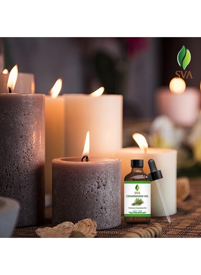 SVA Organics - SVA Cedarwood Oil 4oz (118 ml) Premium Essential Oil with Dropper for Diffuser, Aromatherapy, Skin Care, Hair Care & Massage - Image 1