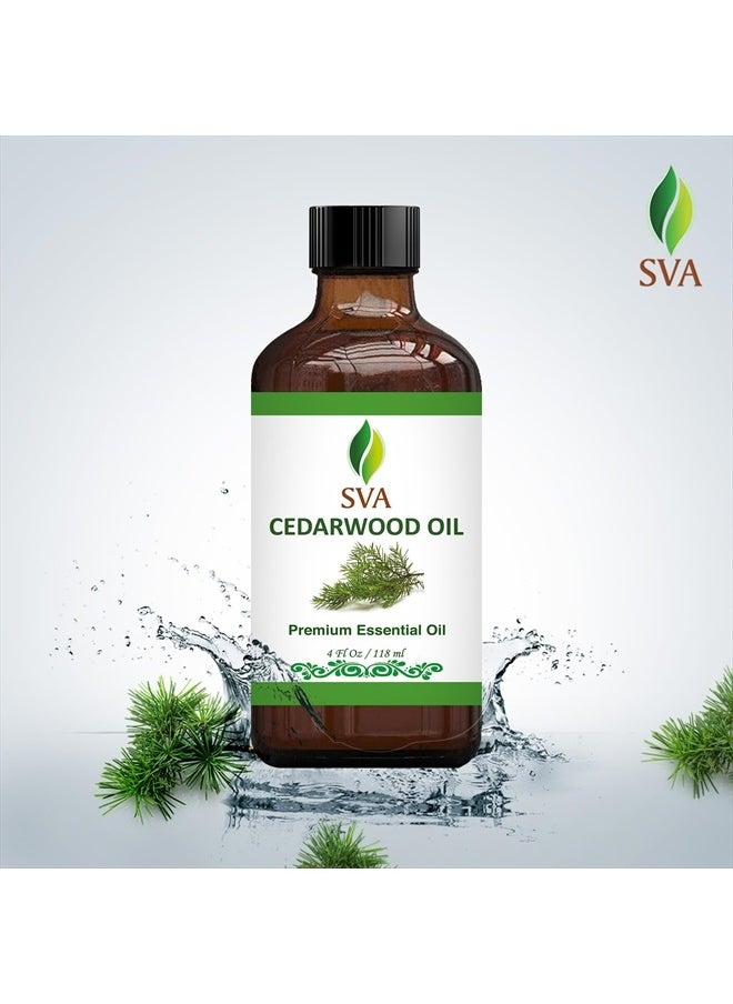 SVA Organics - SVA Cedarwood Oil 4oz (118 ml) Premium Essential Oil with Dropper for Diffuser, Aromatherapy, Skin Care, Hair Care & Massage - Image 1