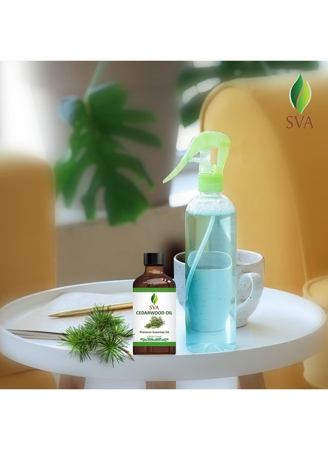 SVA Organics - SVA Cedarwood Oil 4oz (118 ml) Premium Essential Oil with Dropper for Diffuser, Aromatherapy, Skin Care, Hair Care & Massage - Image 1