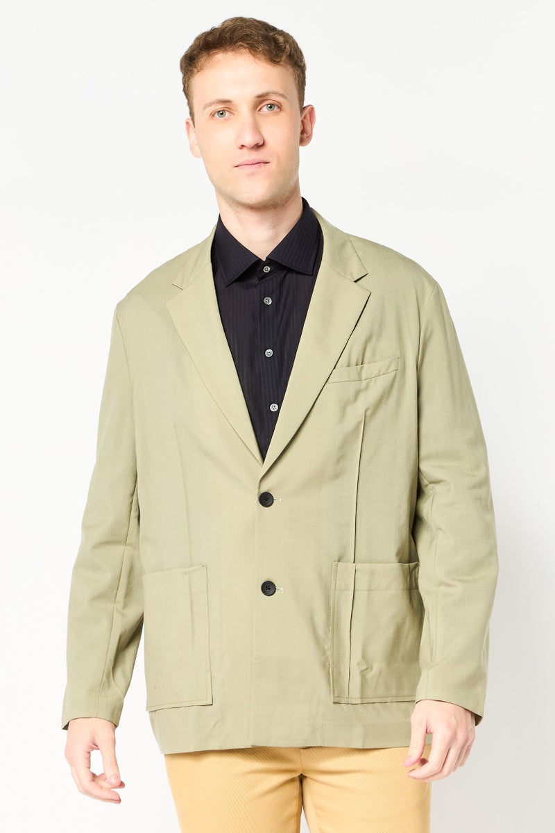 SELECTED Men Regular Fit Solid Semi Formal Blazer, Olive - Image 1