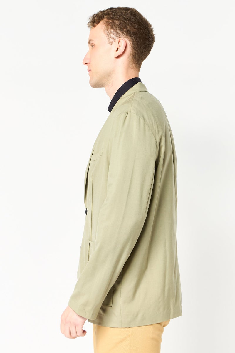 SELECTED Men Regular Fit Solid Semi Formal Blazer, Olive - Image 4