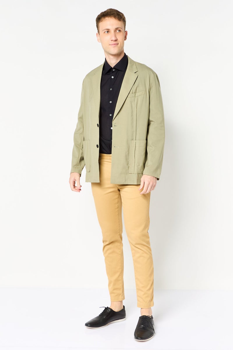 SELECTED Men Regular Fit Solid Semi Formal Blazer, Olive - Image 3