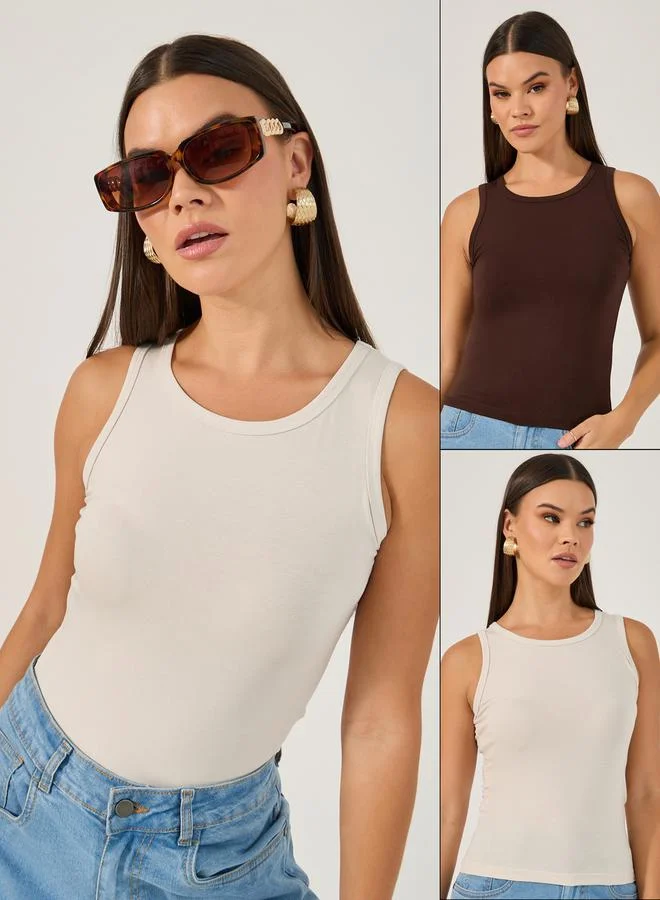 Styli Cotton Lycra Sleeveless Tank Top Pack Of 2