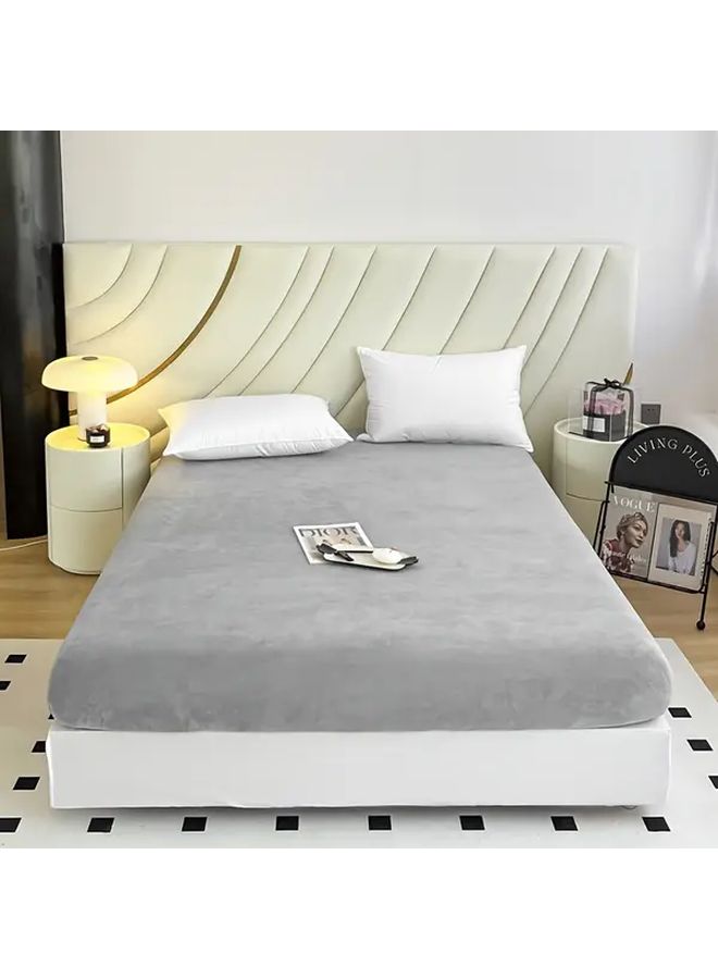 Luxury Milk Velvet Fitted Sheet Queen Light Grey Ultra Soft Warm Non Slip Deep Pocket Machine Washable - Image 5