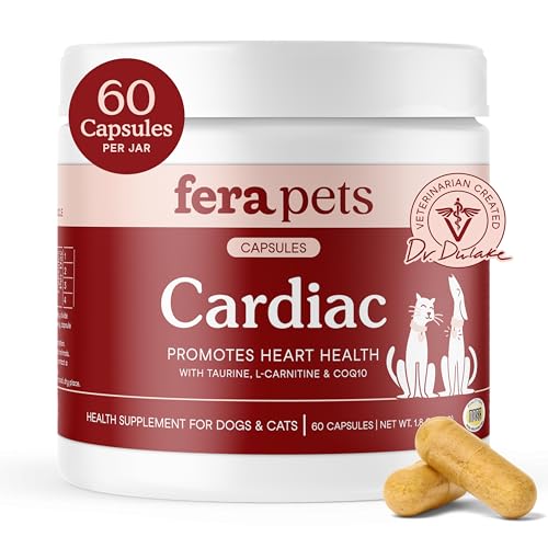 Fera Pets Cardiac Support - Cat & Dog Heart Supplement with Taurine, L-Carnitine, & CoQ10 - Promotes Normal Circulation and Heartbeat - 60 Capsules - Image 1