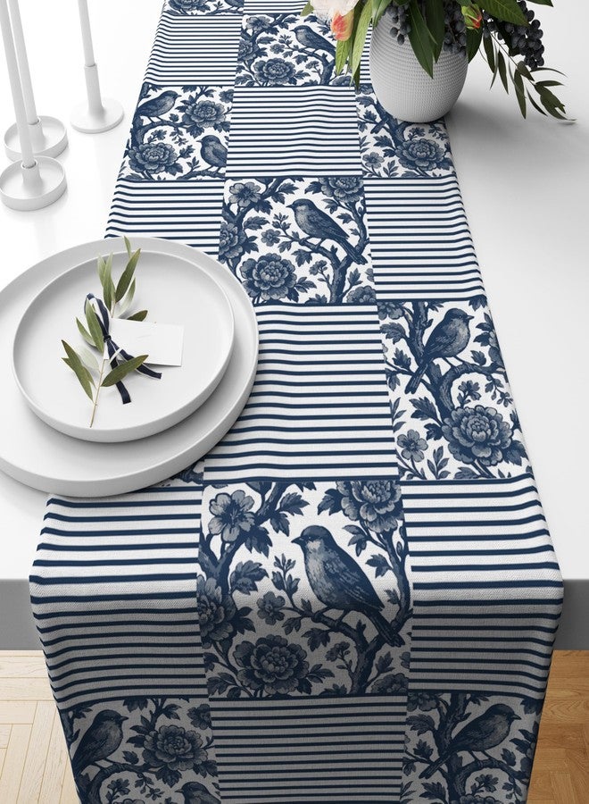 Astitva Cotton Table Runner 13x72 Inches | Blue Strips Table Runner for Dining Table, Wedding, Party & Home Decor | Elegant Centrepiece for 6-Seater Tables - Image 1