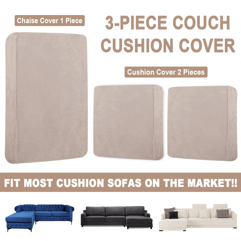 BT.WA Sectional Couch Covers for 3-Piece Seat Cushion Velvet Separate L Shape Couch Cover Stretch Sofa Slipcover with 2 Pieces Pillowcases Furniture Protector (Sofa 2 Seater + 1 Chaise  Tan) - Image 4