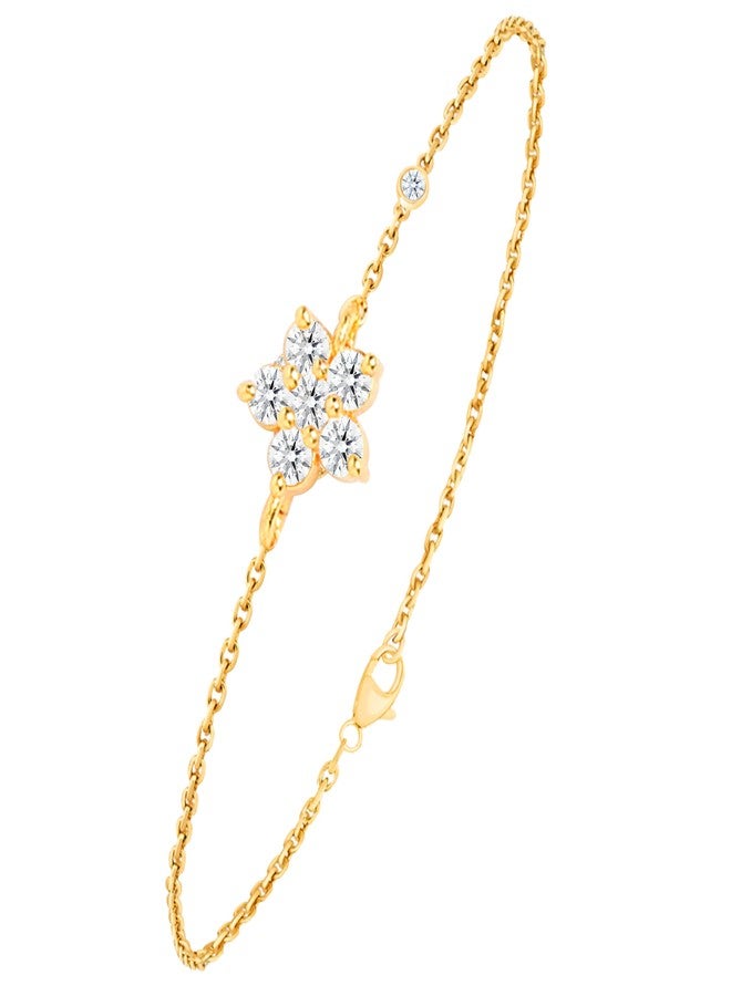 MINUTIAE Adjustable Stylish Flower Cut Cubic Zirconia Diamond Chain Bracelet for Women & Girls (Gold) - Image 1