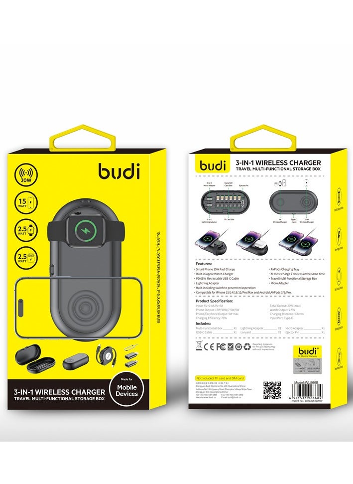 budi   3-IN-1 WIRELESS CHARGER TRAVEL MULTIFUNCTIONAL STORAGE BOX